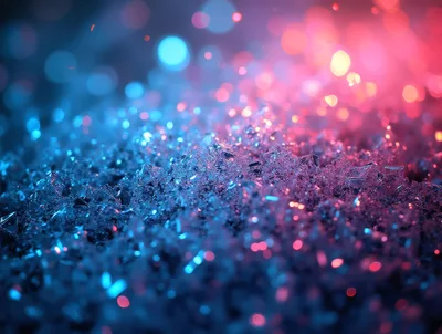 Macro View Of Sparkling Ice Crystals With Bokeh Lighting