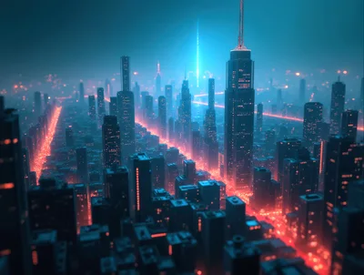 Futuristic Cyberpunk Cityscape With Glowing Neon Streets