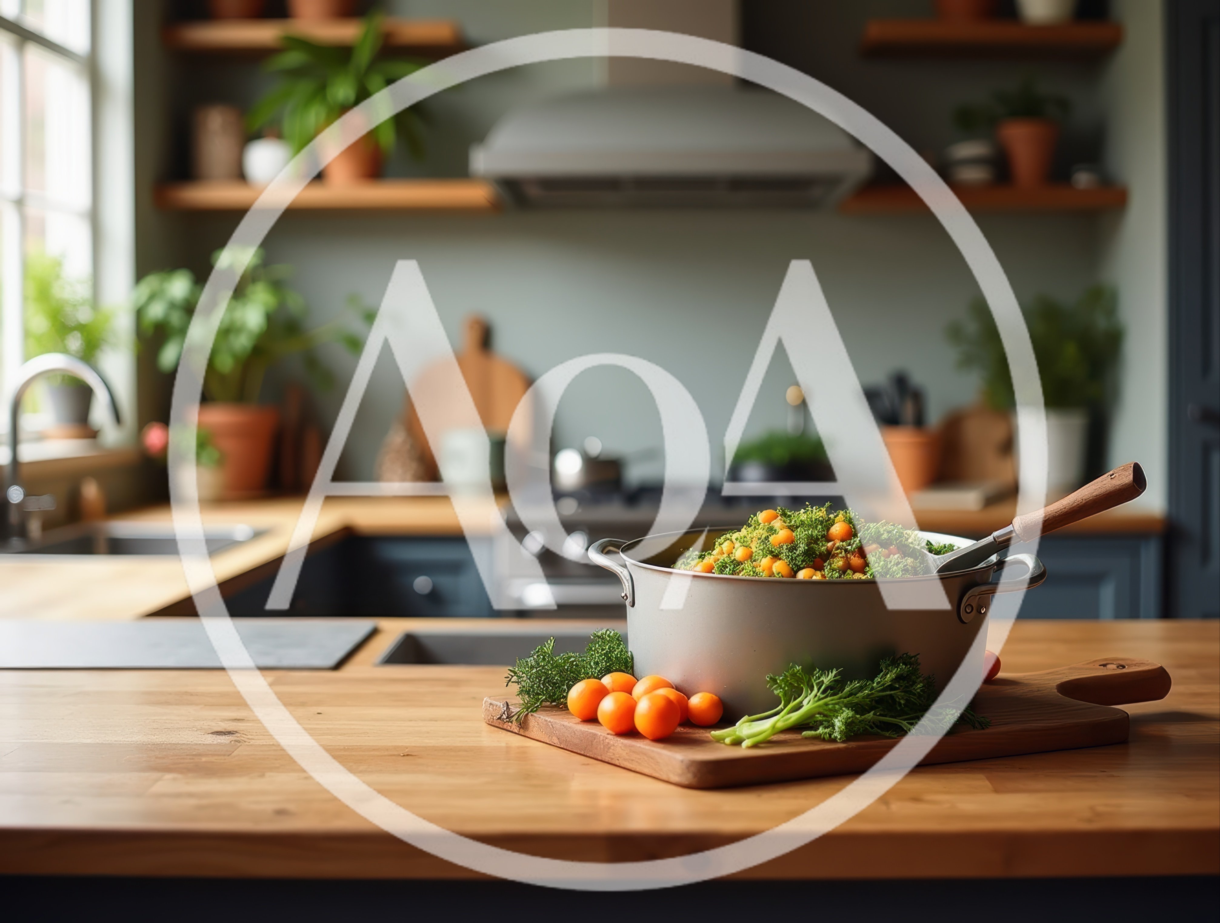 Fresh Salad In A Pot On A Kitchen Counter