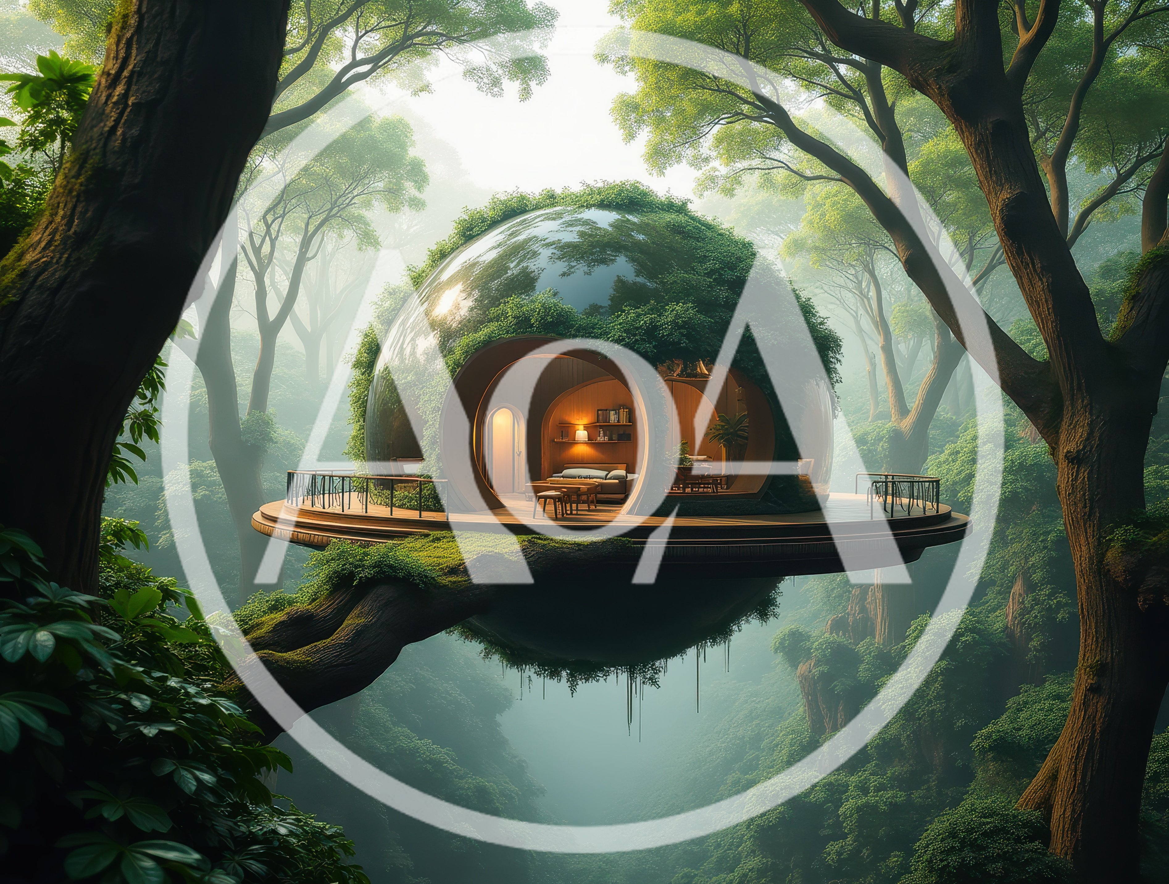 Futuristic Glass Sphere Treehouse In Lush Tropical Forest