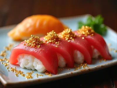 Premium Tuna Nigiri Sushi Topped With Edible Gold Flakes