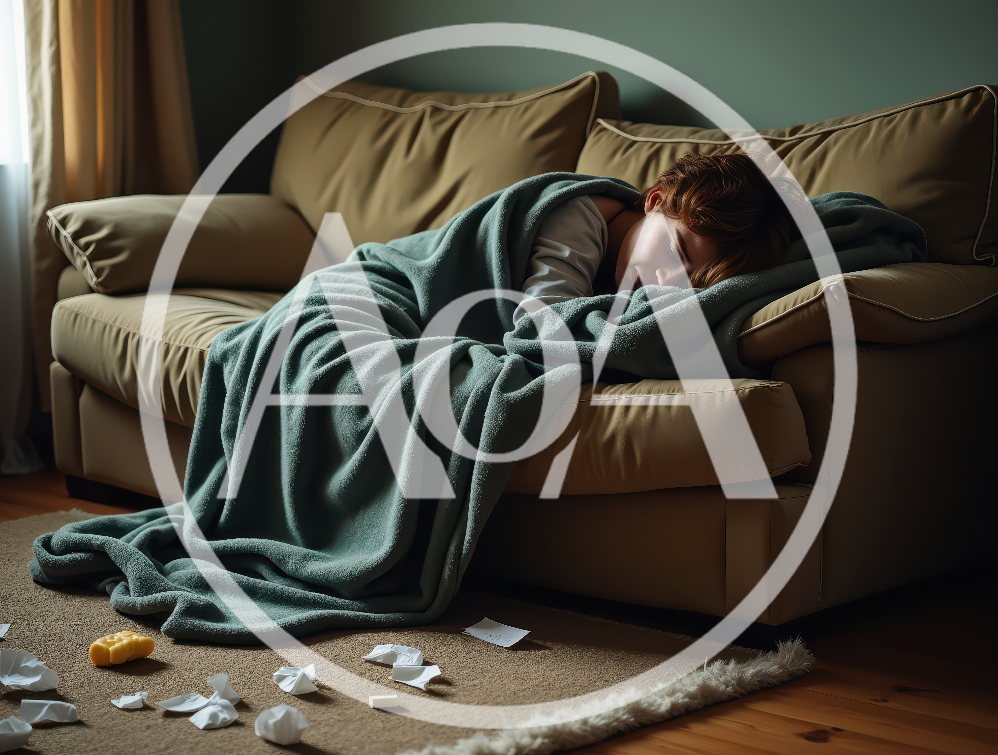 Young Woman Sleeping Under Blanket On Living Room Sofa