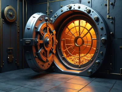 Open Bank Vault Door With Glowing Gold Treasure