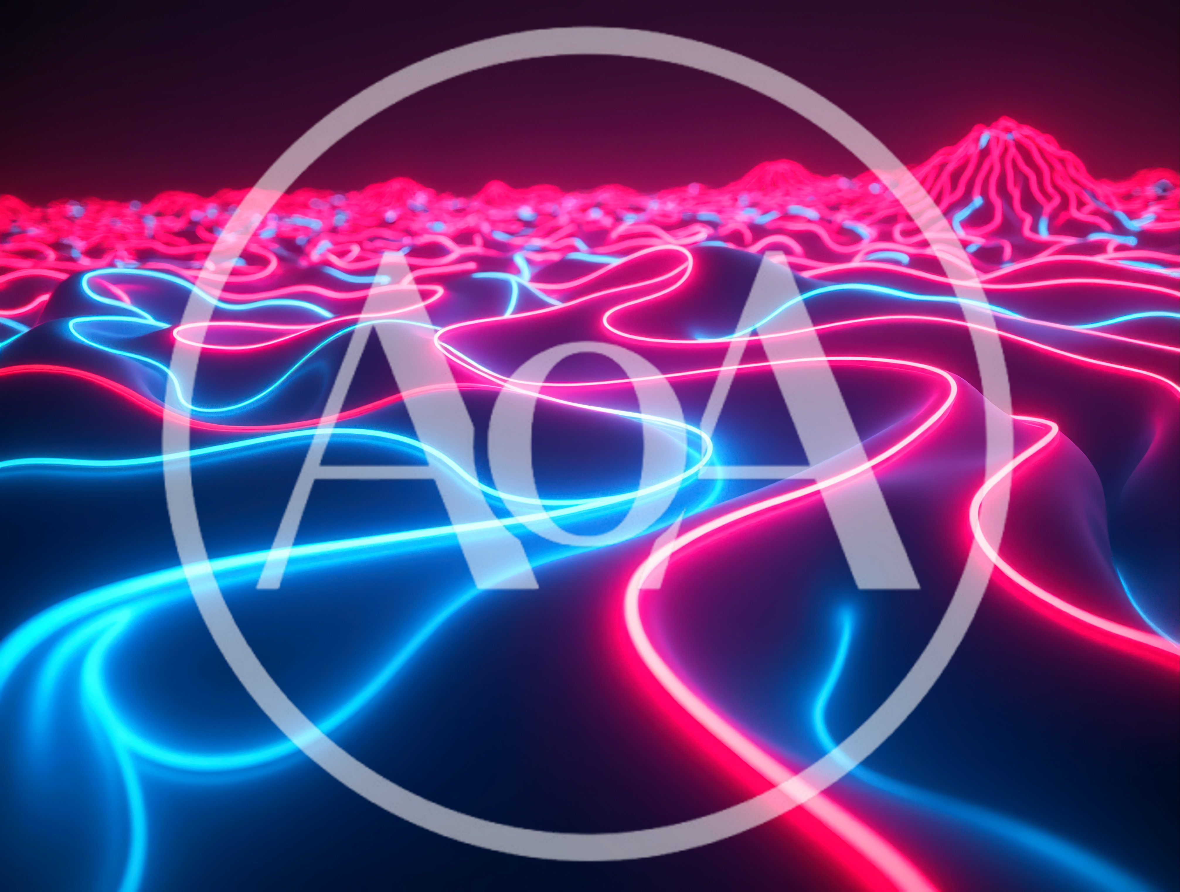 Abstract Neon Glowing Landscape With Wavy Light Trails