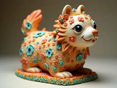 Cute Decorative Ceramic Dog Figurine With Floral Patterns