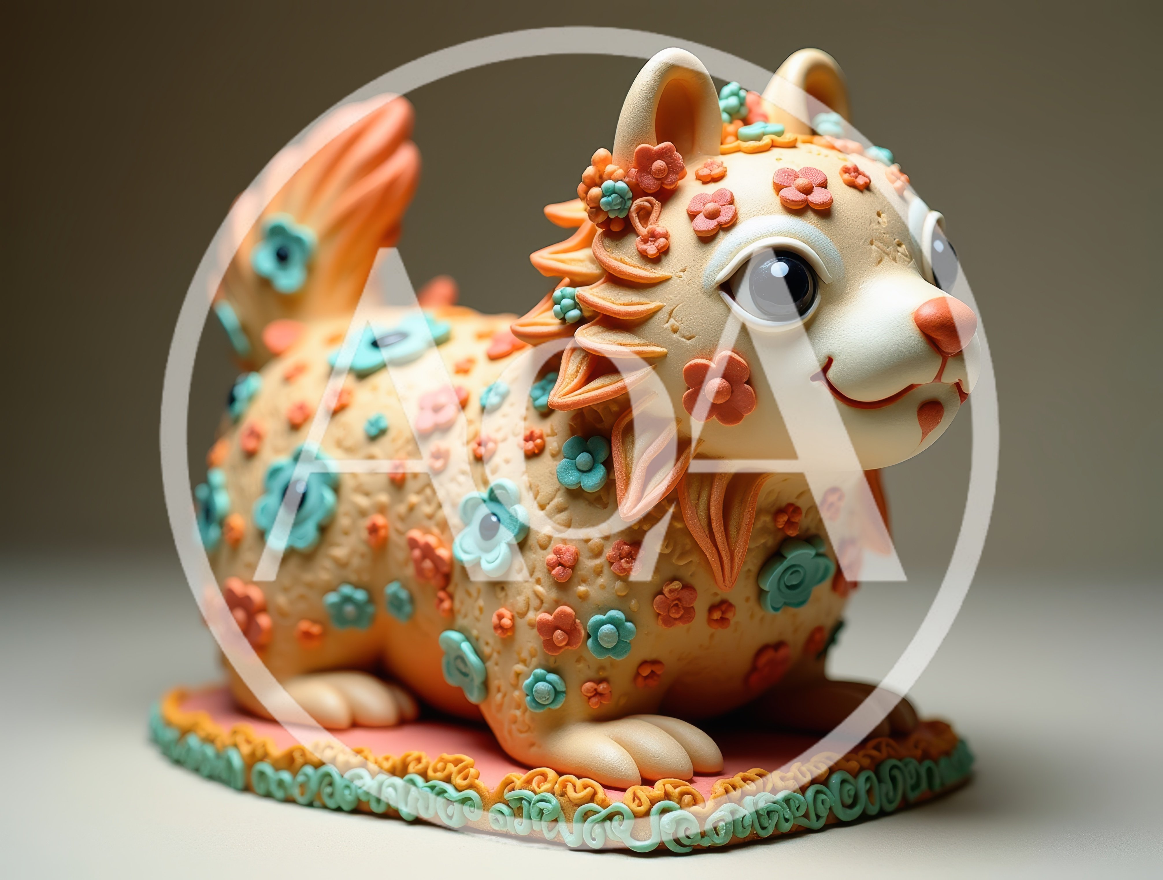 Cute Decorative Ceramic Dog Figurine With Floral Patterns