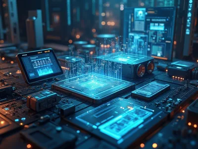 Futuristic Microchip Processing Data With Holographic Visualization