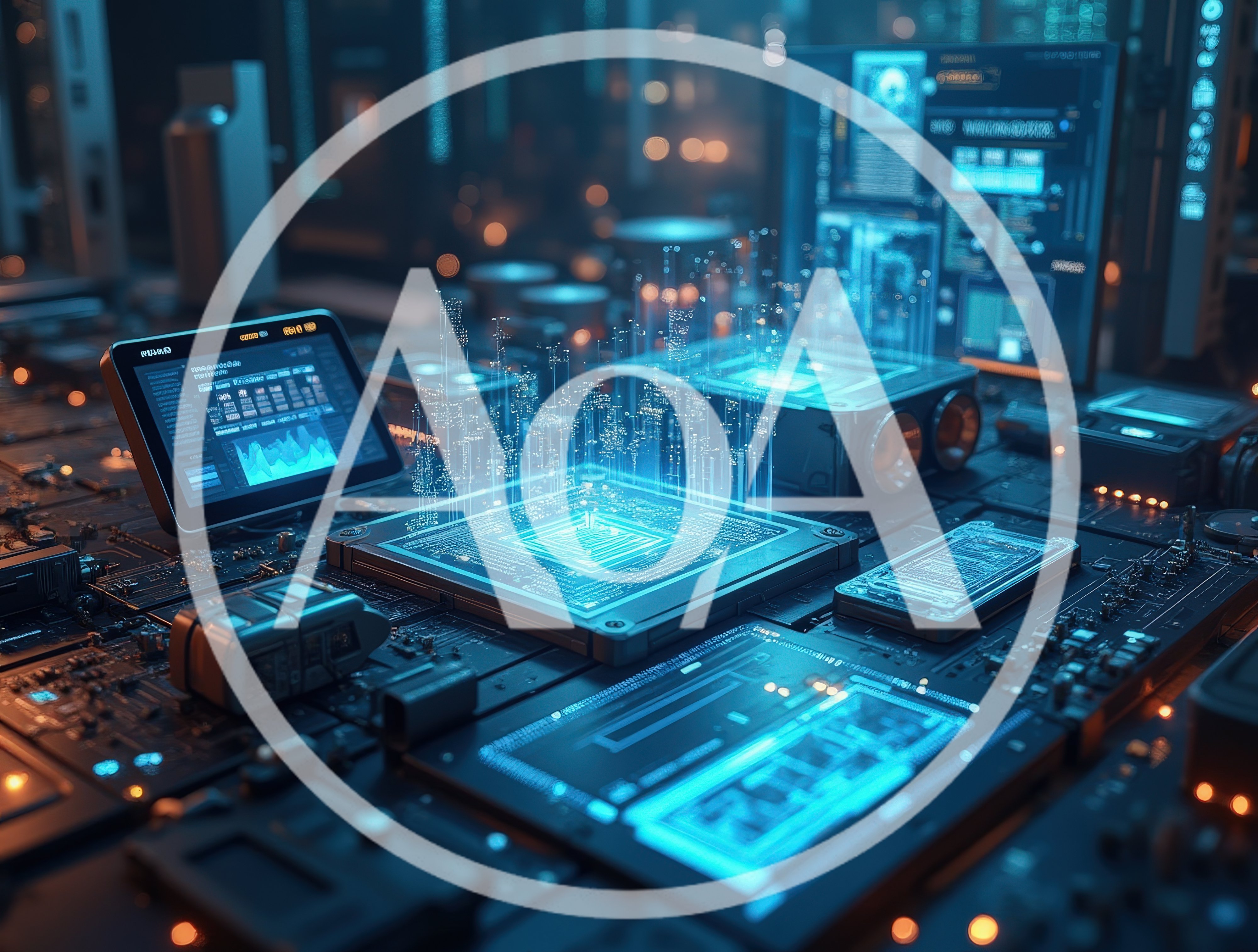 Futuristic Microchip Processing Data With Holographic Visualization
