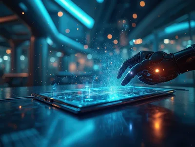 Robotic Hand Interacting With Holographic Digital Interface