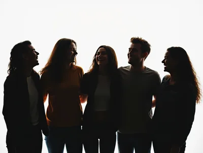 Group Of Friends Laughing In Silhouette