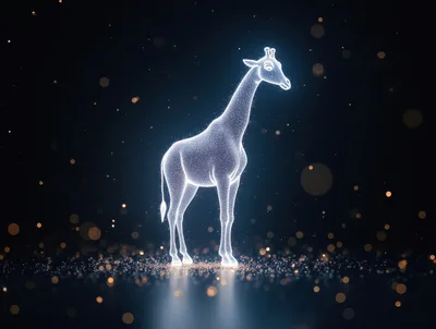 Glowing Particle Giraffe Silhouette In Dark Space