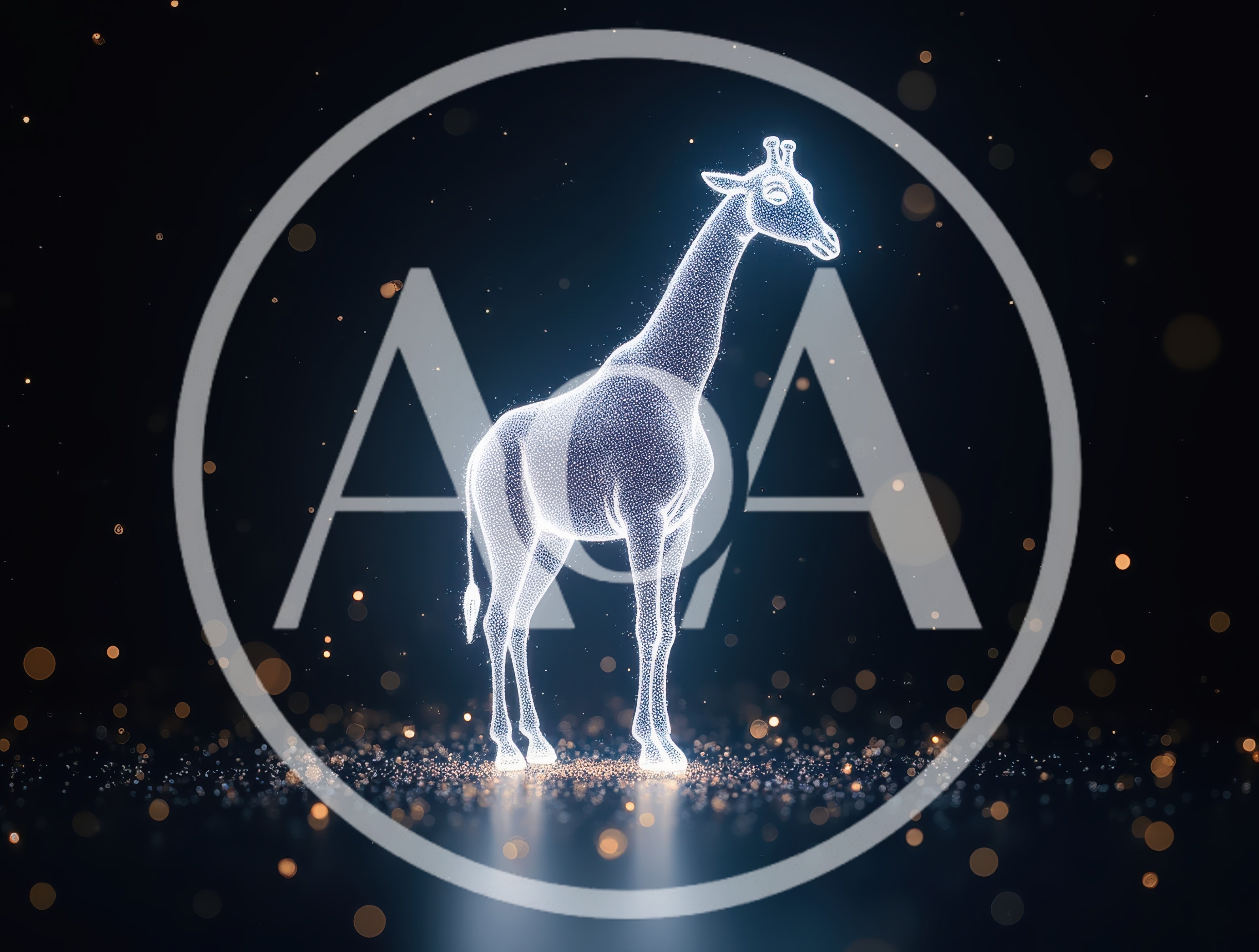 Glowing Particle Giraffe Silhouette In Dark Space