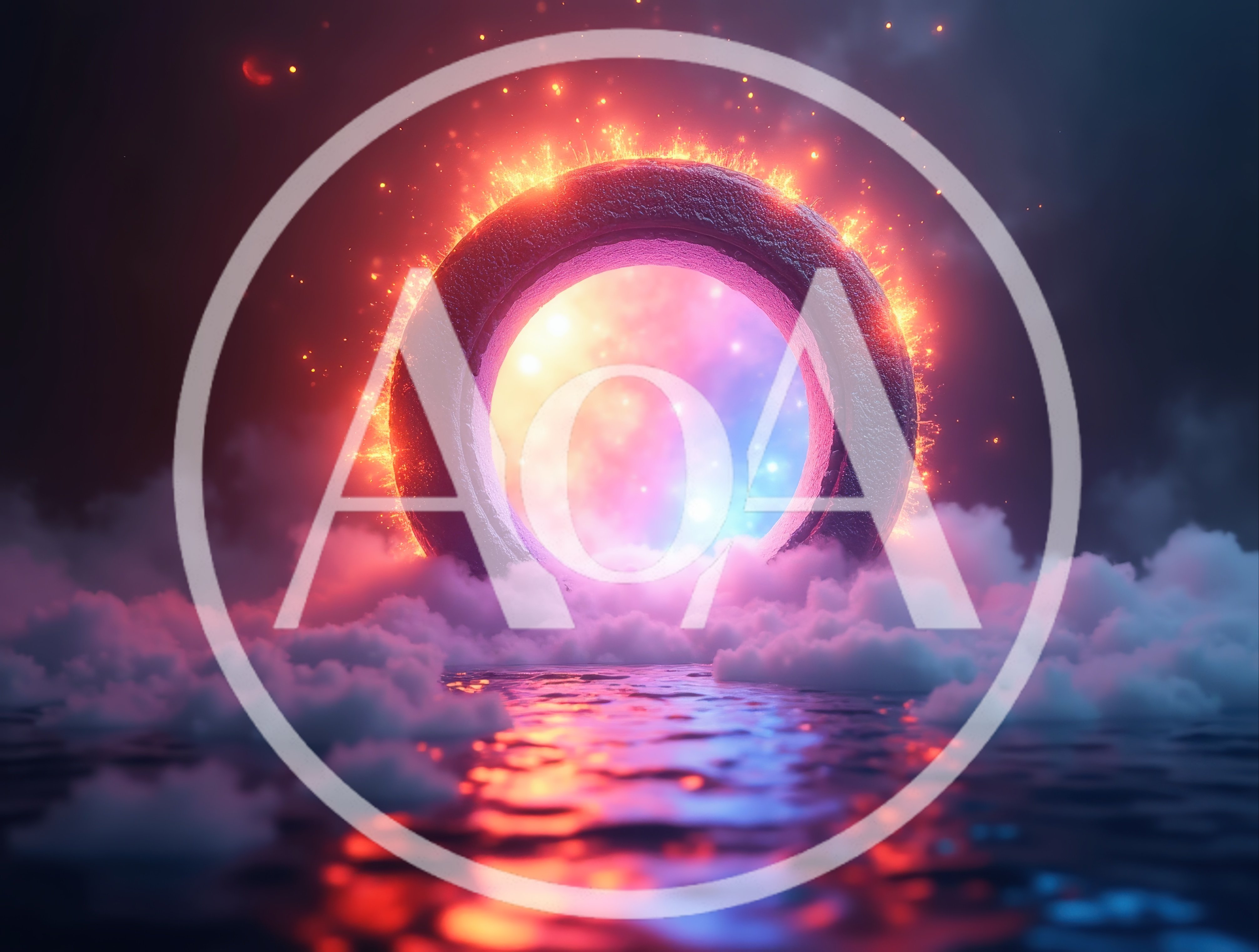 Glowing Cosmic Portal Ring Above Reflective Water