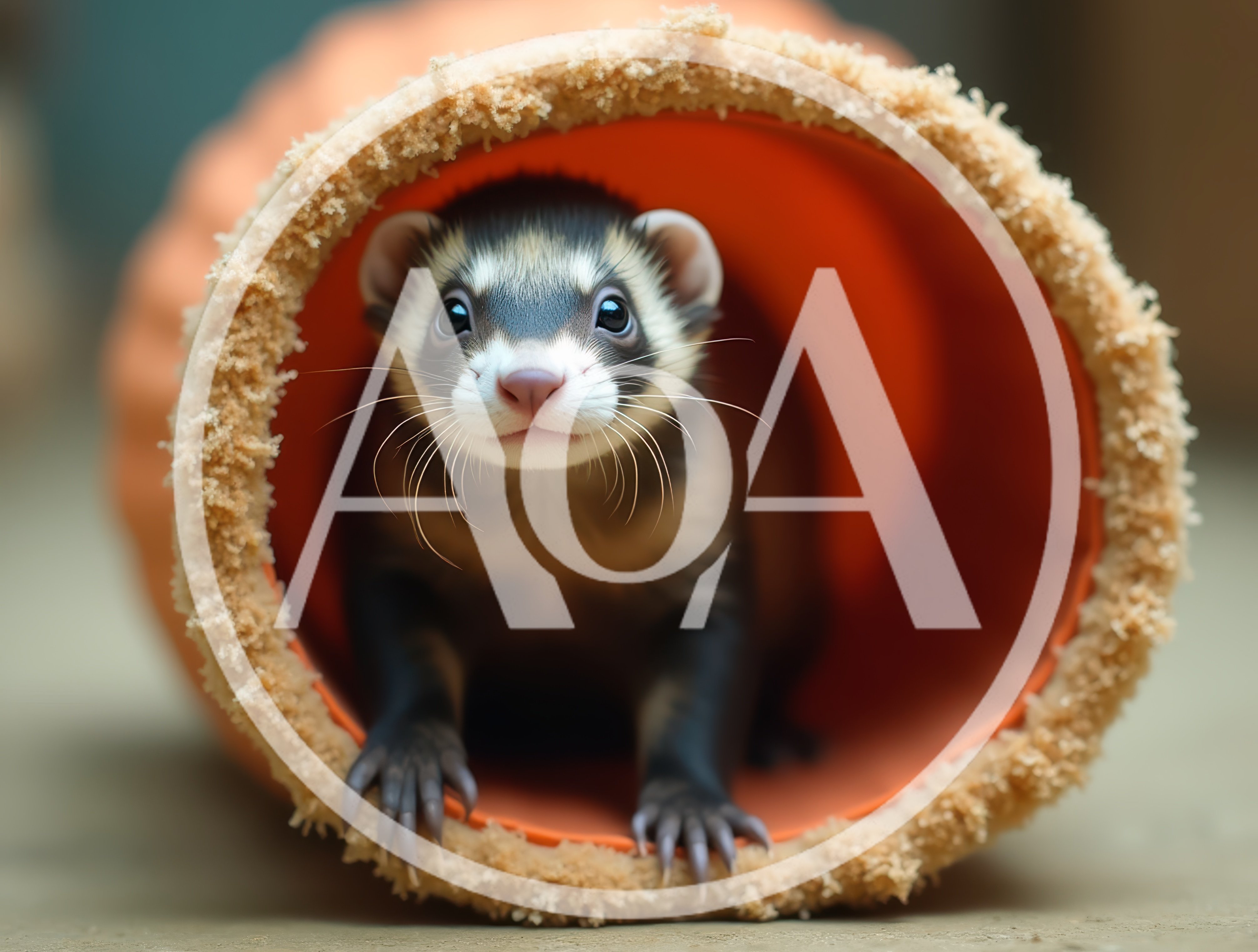 Cute Ferret Peeking Out From An Orange Tunnel