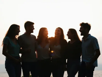 Group Of Friends Laughing Together At Sunset