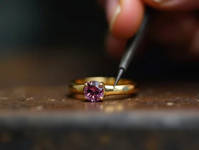 Jeweler Setting A Pink Gemstone Into A Gold Ring