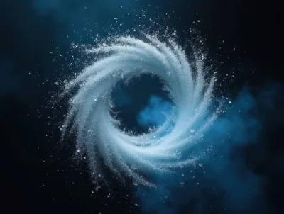 Swirling Vortex of Blue Particles and Mist