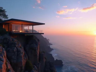 Modern Glass House Perched On A Coastal Cliffside
