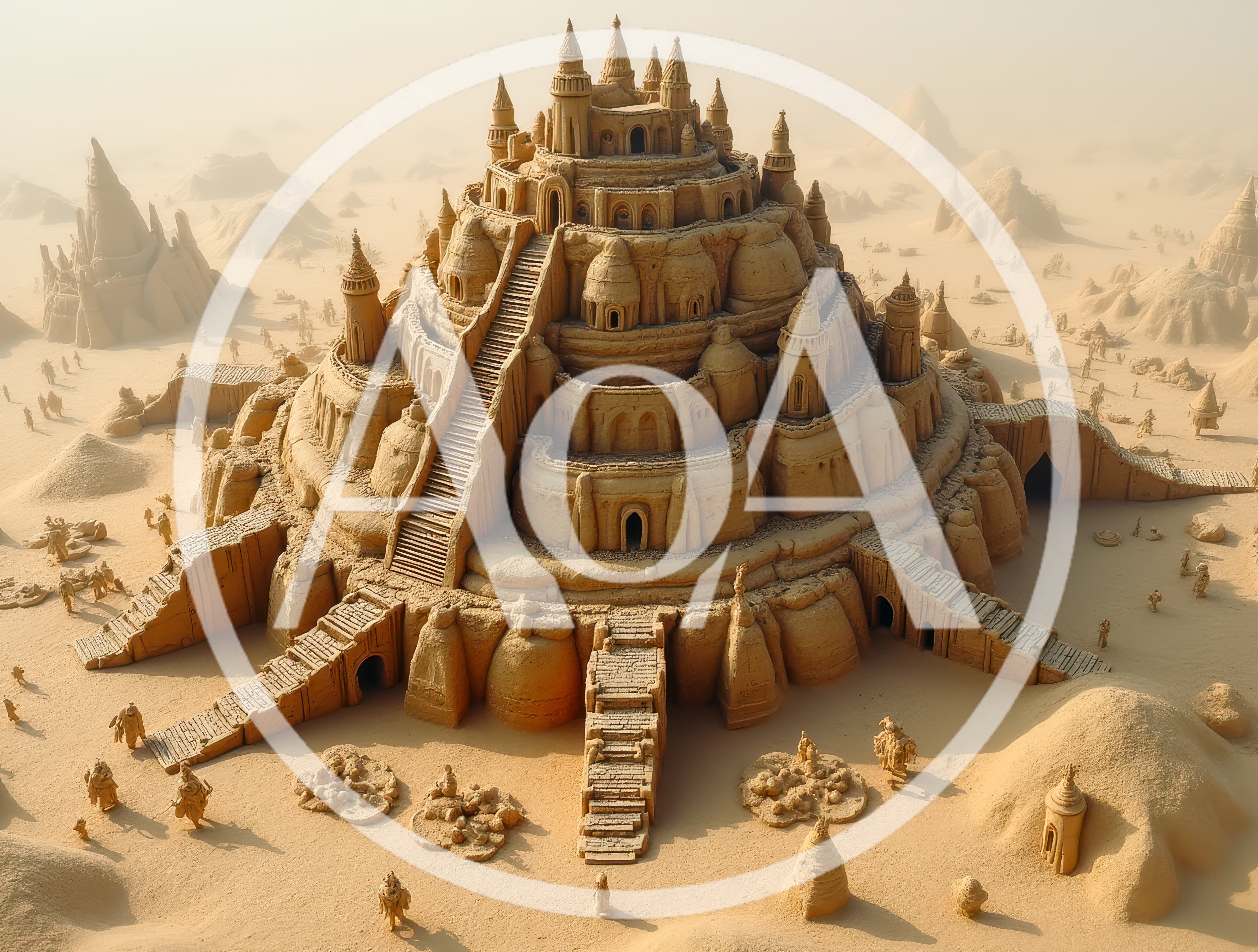 Intricate Sandcastle City In A Vast Desert Landscape