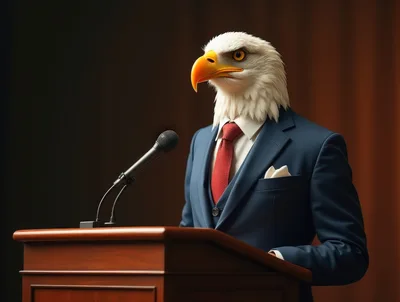 Bald Eagle Politician Speaking at a Podium