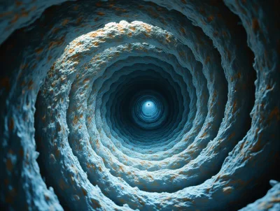 Abstract Spiral Tunnel With Textured Blue Rock Walls