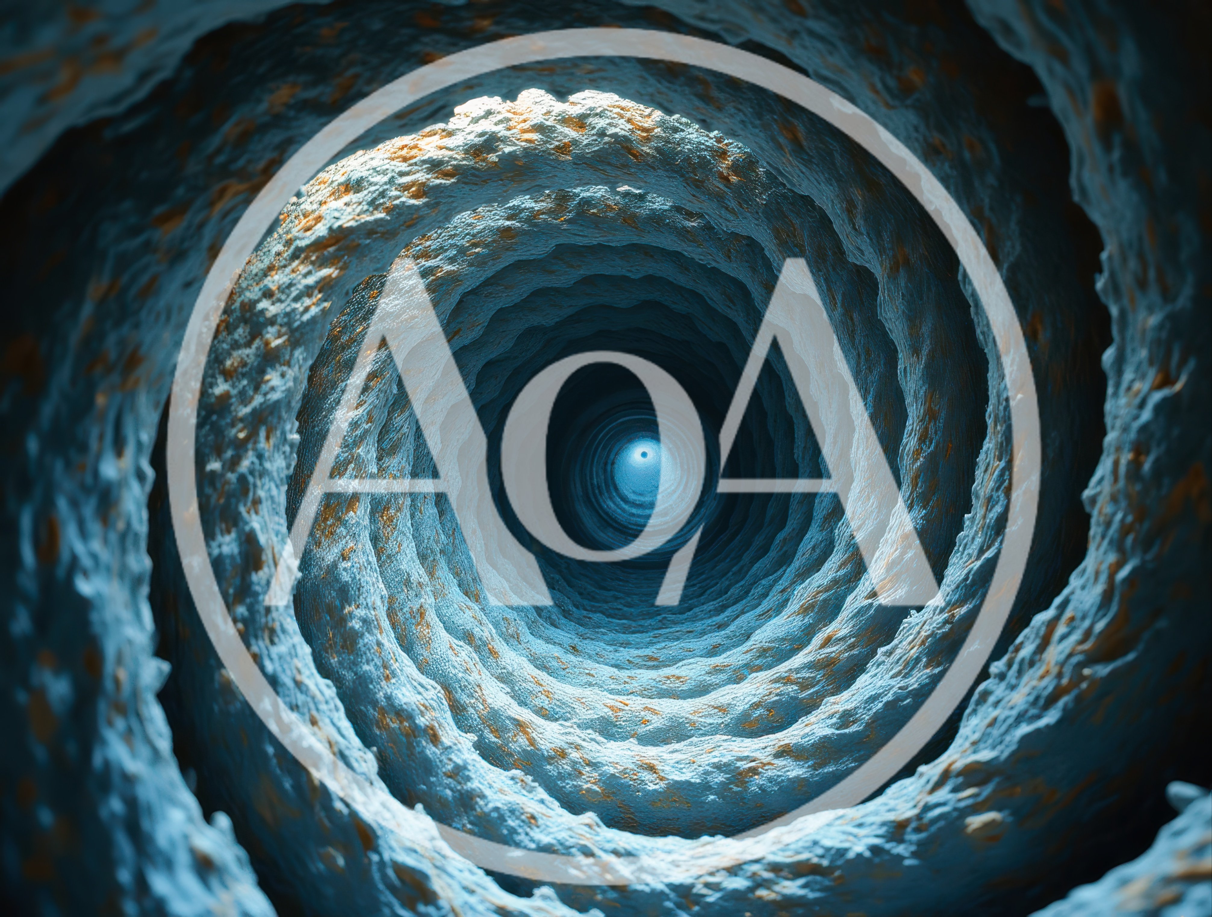 Abstract Spiral Tunnel With Textured Blue Rock Walls