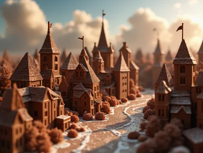 Miniature Chocolate Village With Snowy Landscape