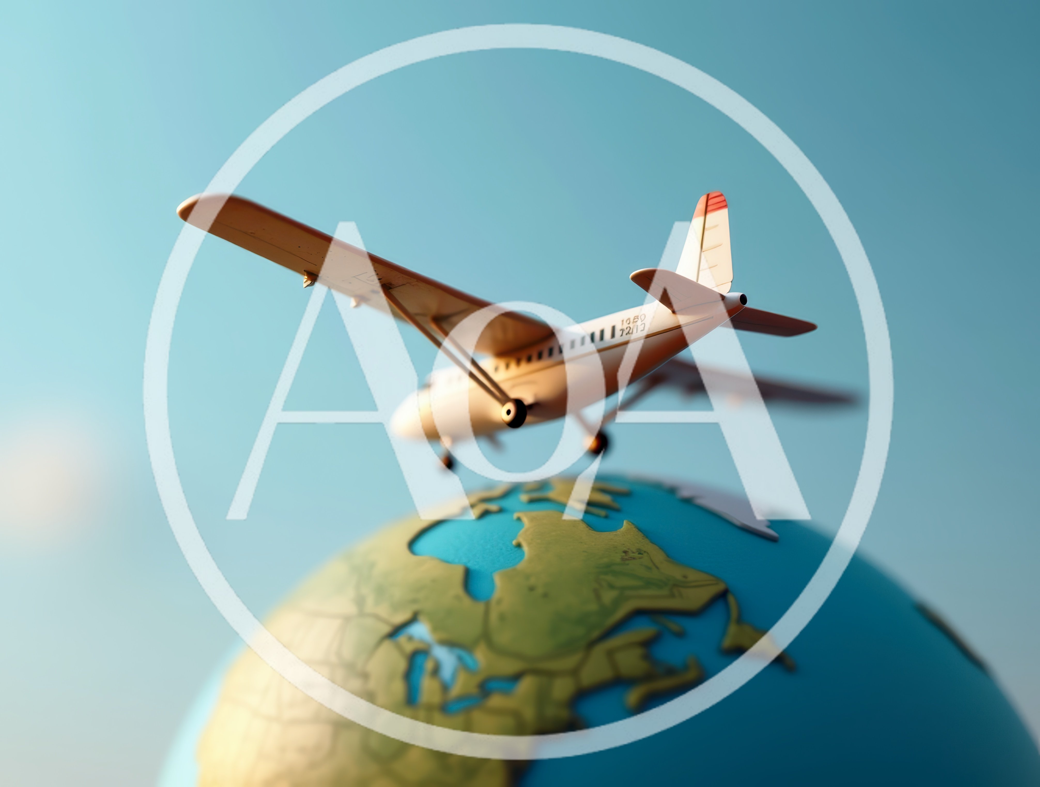 Miniature Airplane Flying Over A Stylized Globe