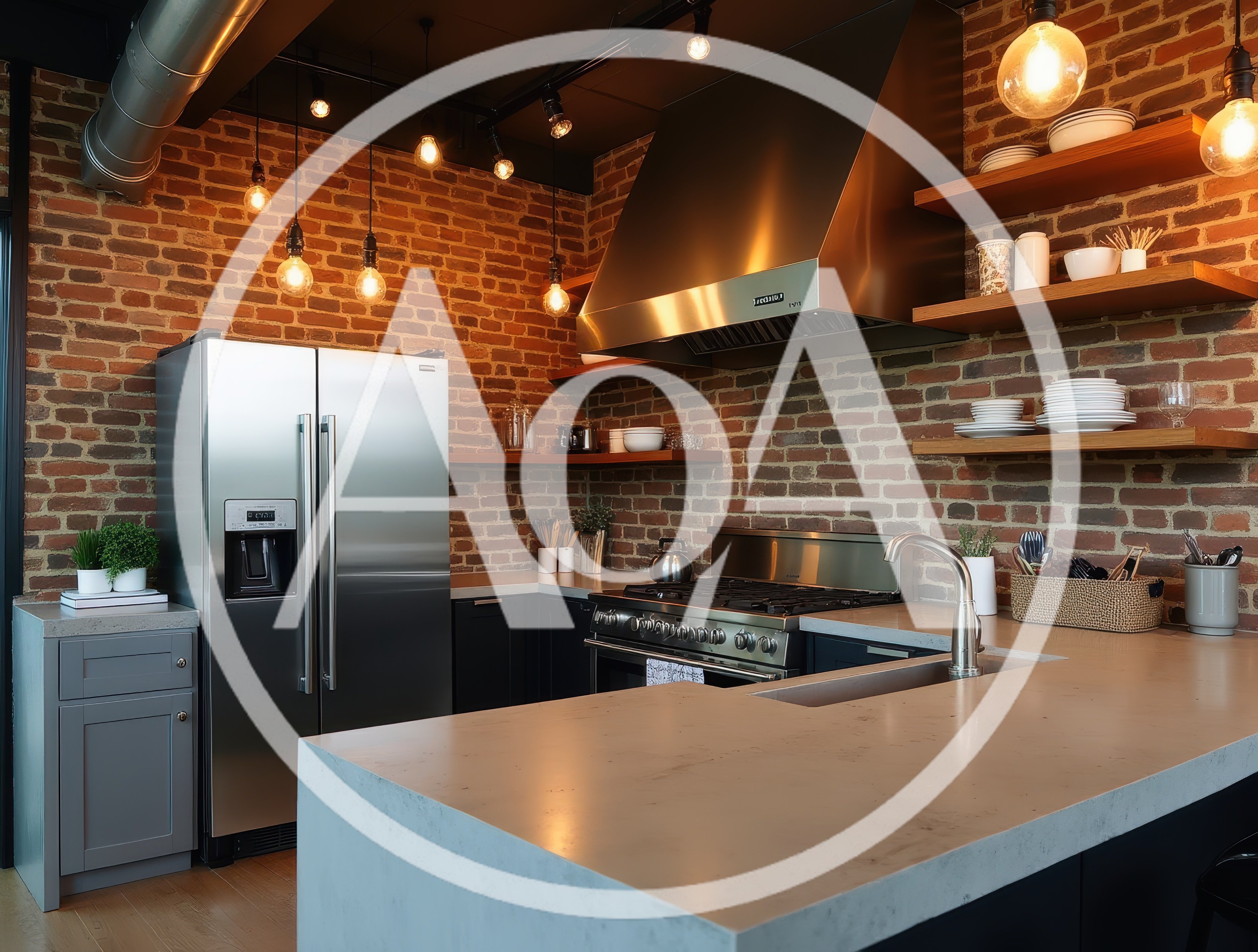 Modern Industrial Kitchen With Exposed Brick Walls