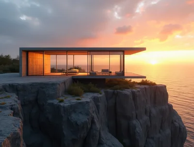 Modern Glass House Perched On A Coastal Cliff