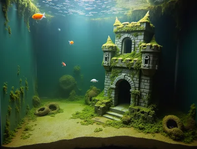 Underwater Castle Aquarium Decoration With Swimming Fish
