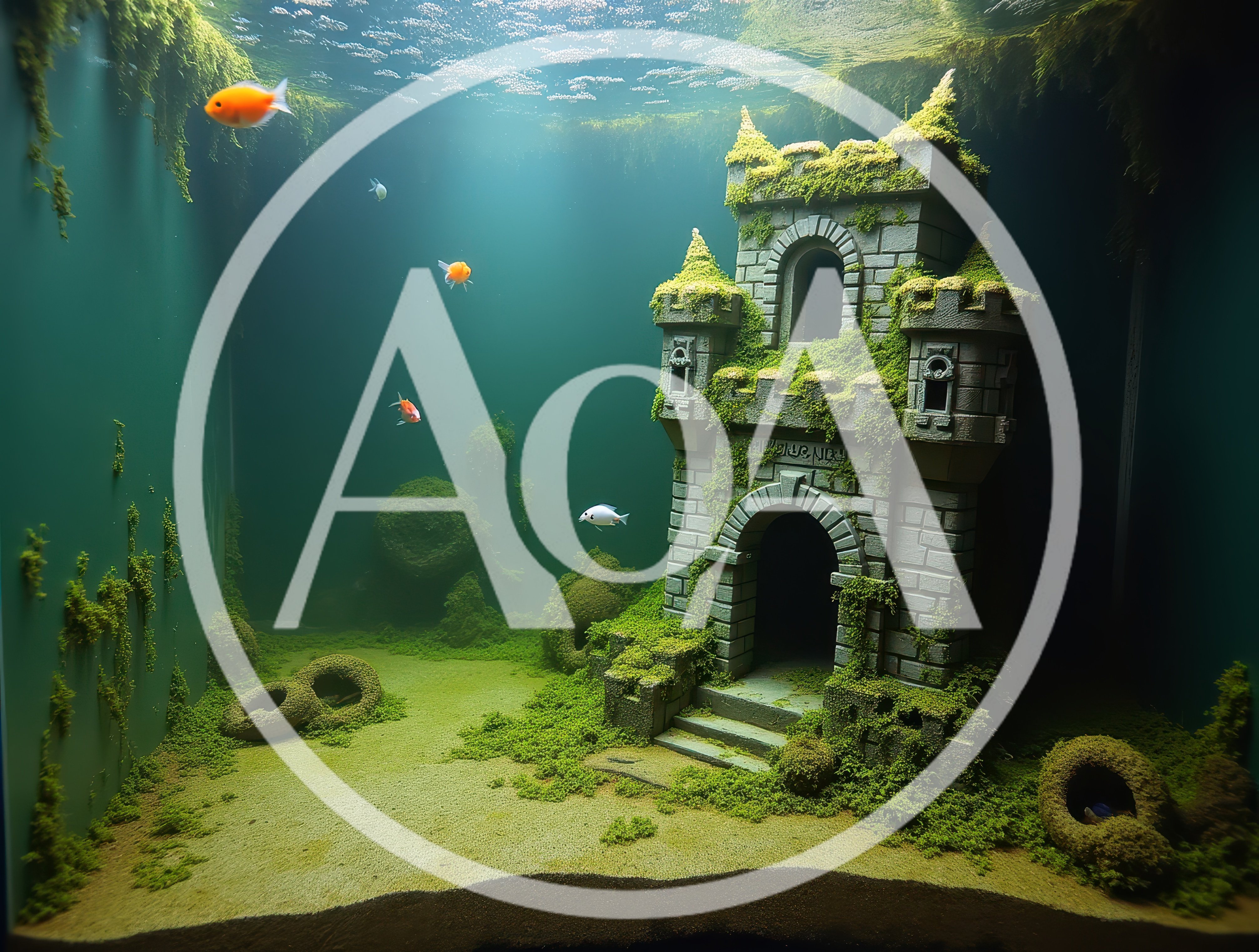 Underwater Castle Aquarium Decoration With Swimming Fish