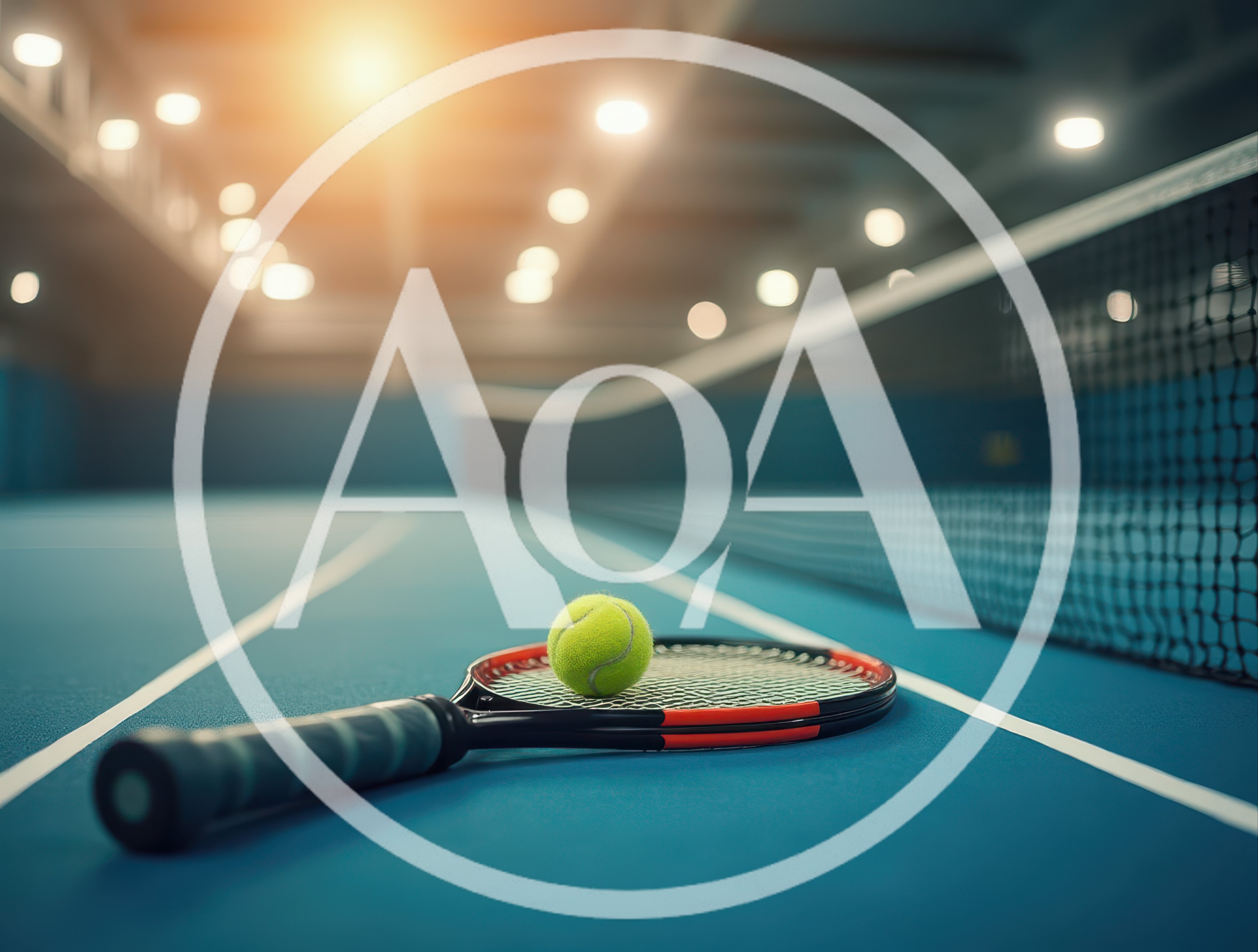 Tennis Racket and Ball on Indoor Court