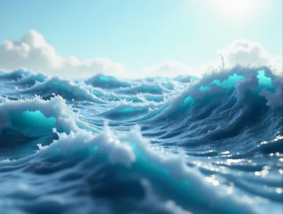 Dynamic Ocean Waves Under A Bright Sunny Sky