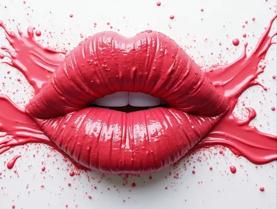 Glossy Pink Lips With Splashing Liquid Paint