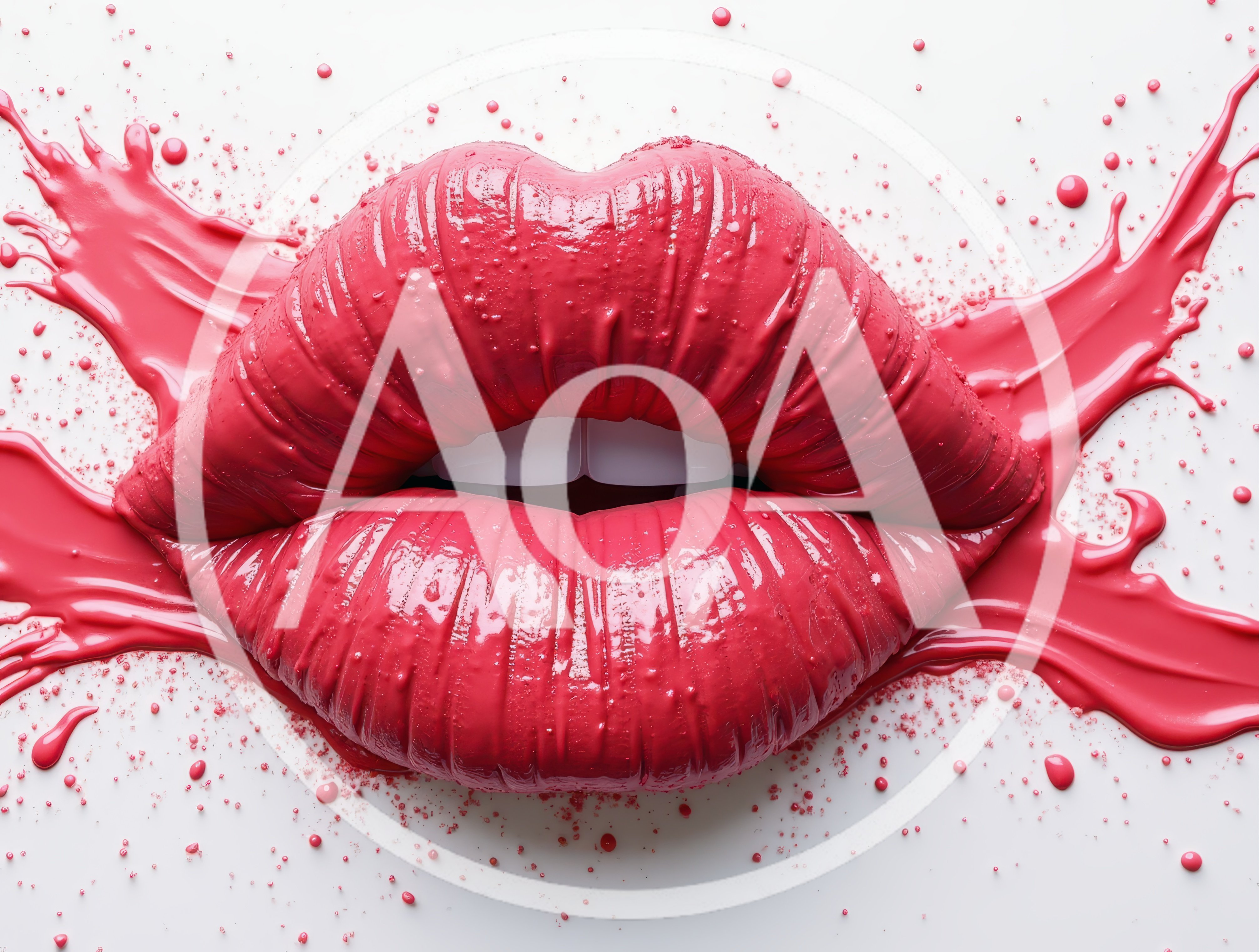Glossy Pink Lips With Splashing Liquid Paint