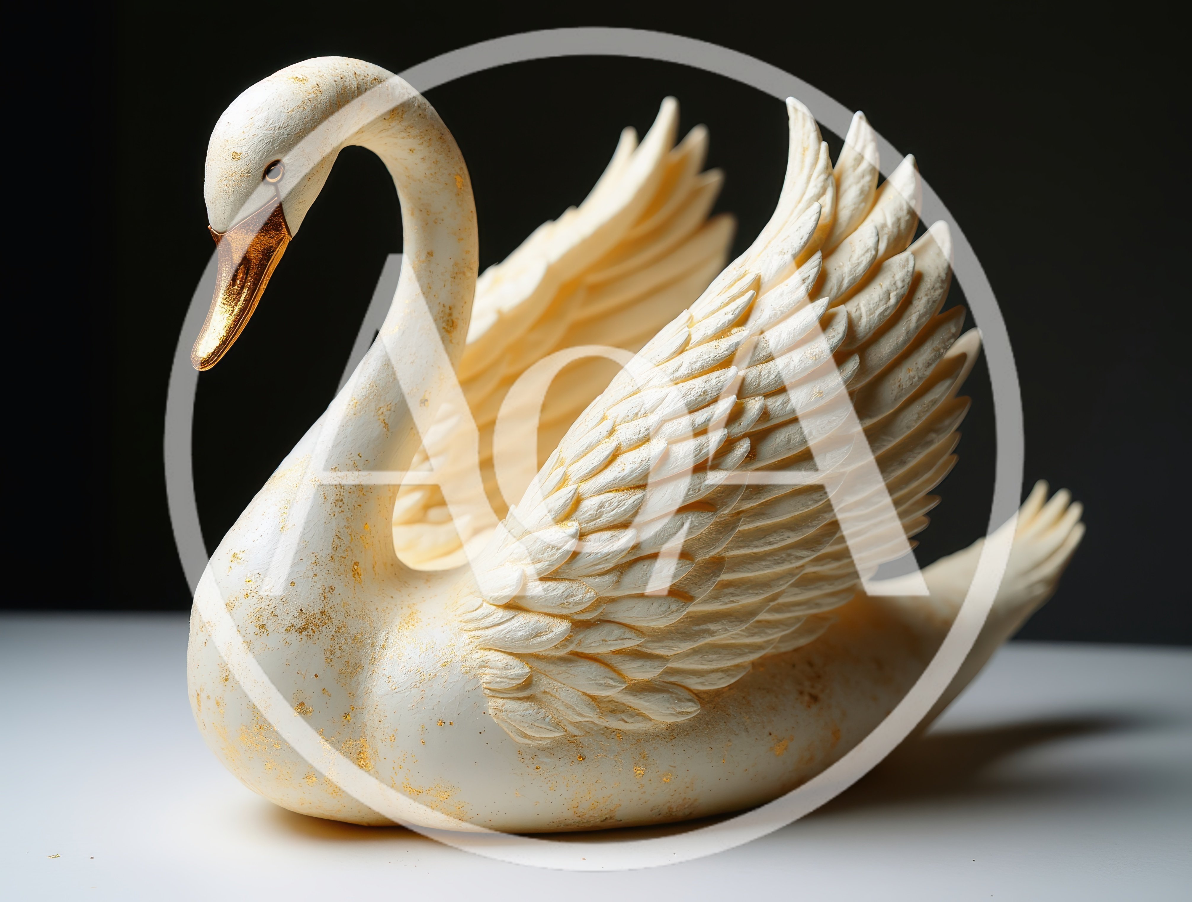 Elegant White Swan Sculpture With Gold Accents