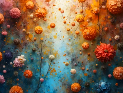 Abstract Floral Background With Vibrant Orange And Blue Colors