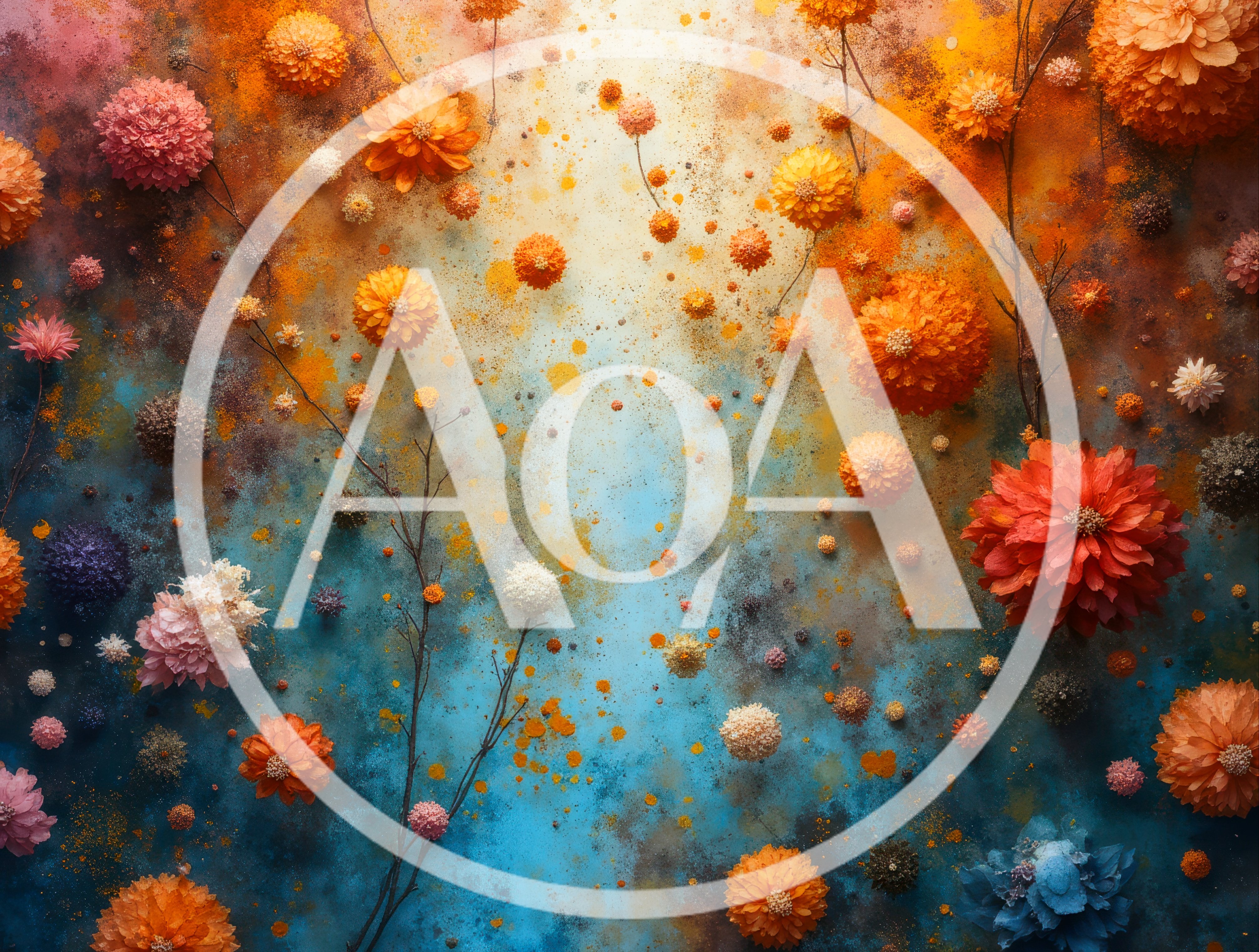 Abstract Floral Background With Vibrant Orange And Blue Colors