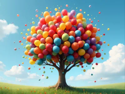 Surreal Tree With Colorful Balloon Foliage