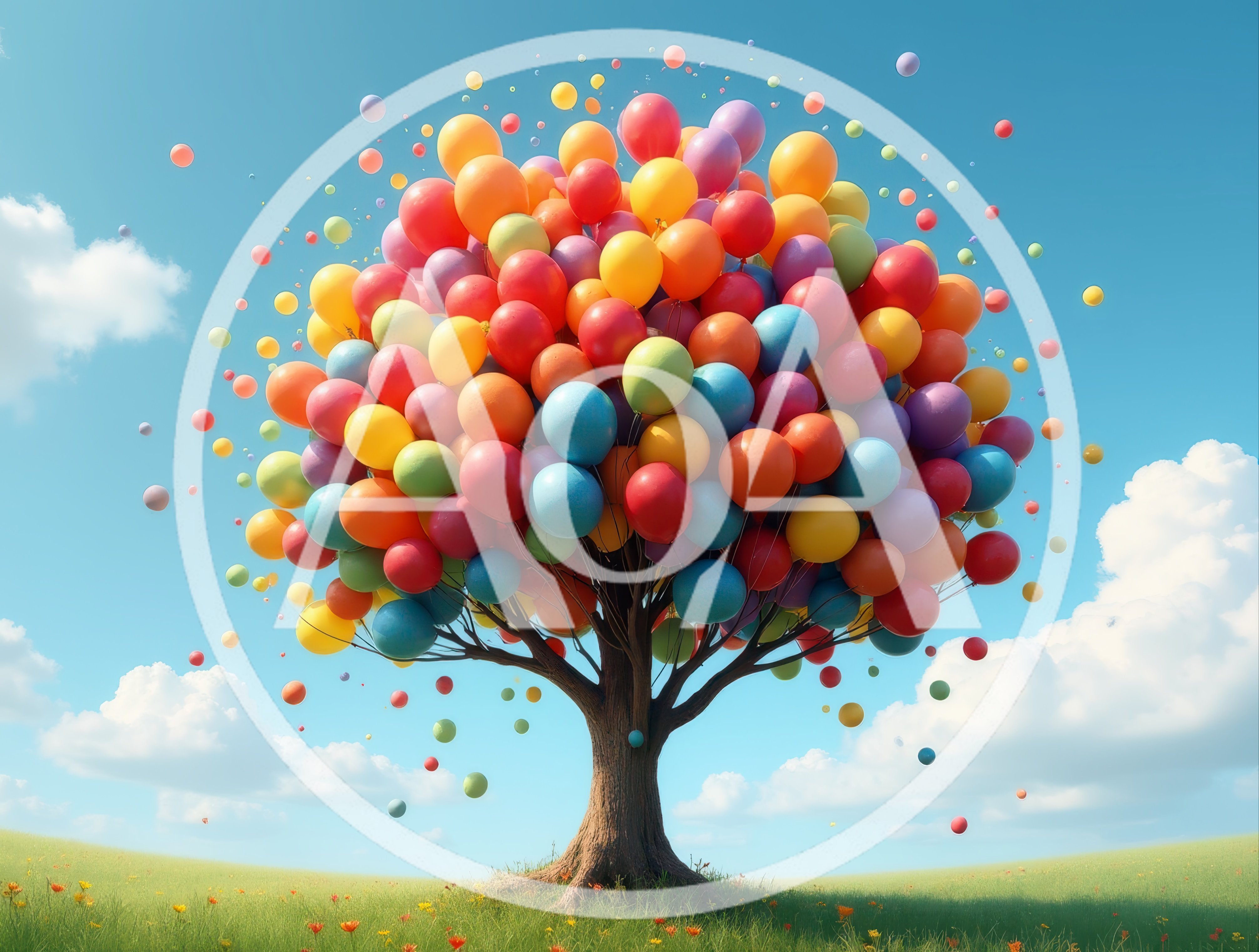 Surreal Tree With Colorful Balloon Foliage