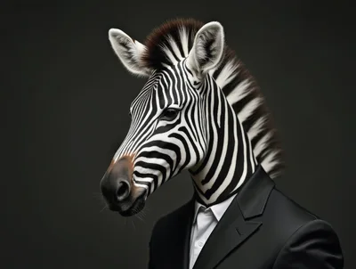 Zebra Head In A Formal Black Suit