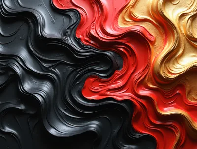 Abstract Fluid Paint Swirls in Black Red and Gold