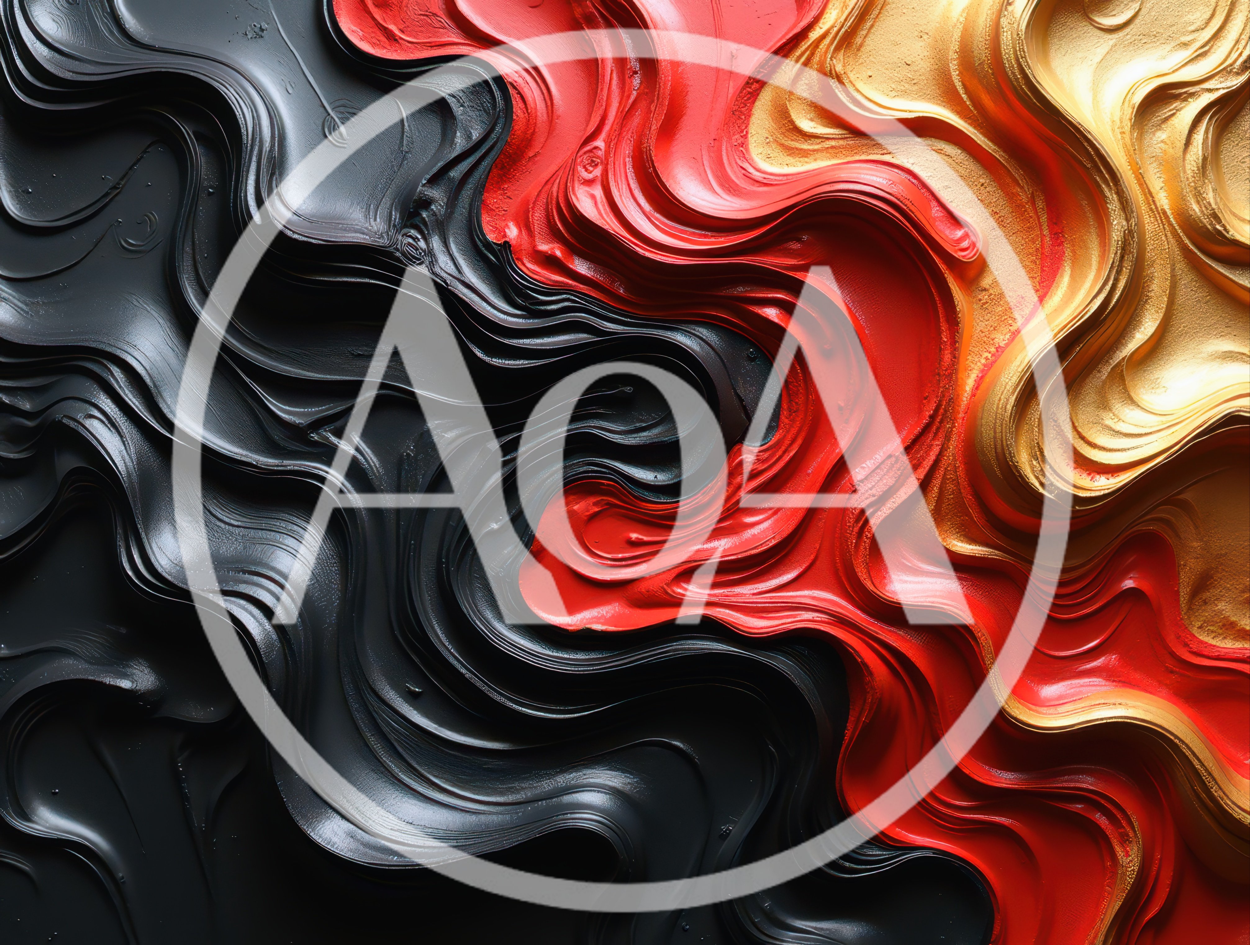 Abstract Fluid Paint Swirls in Black Red and Gold