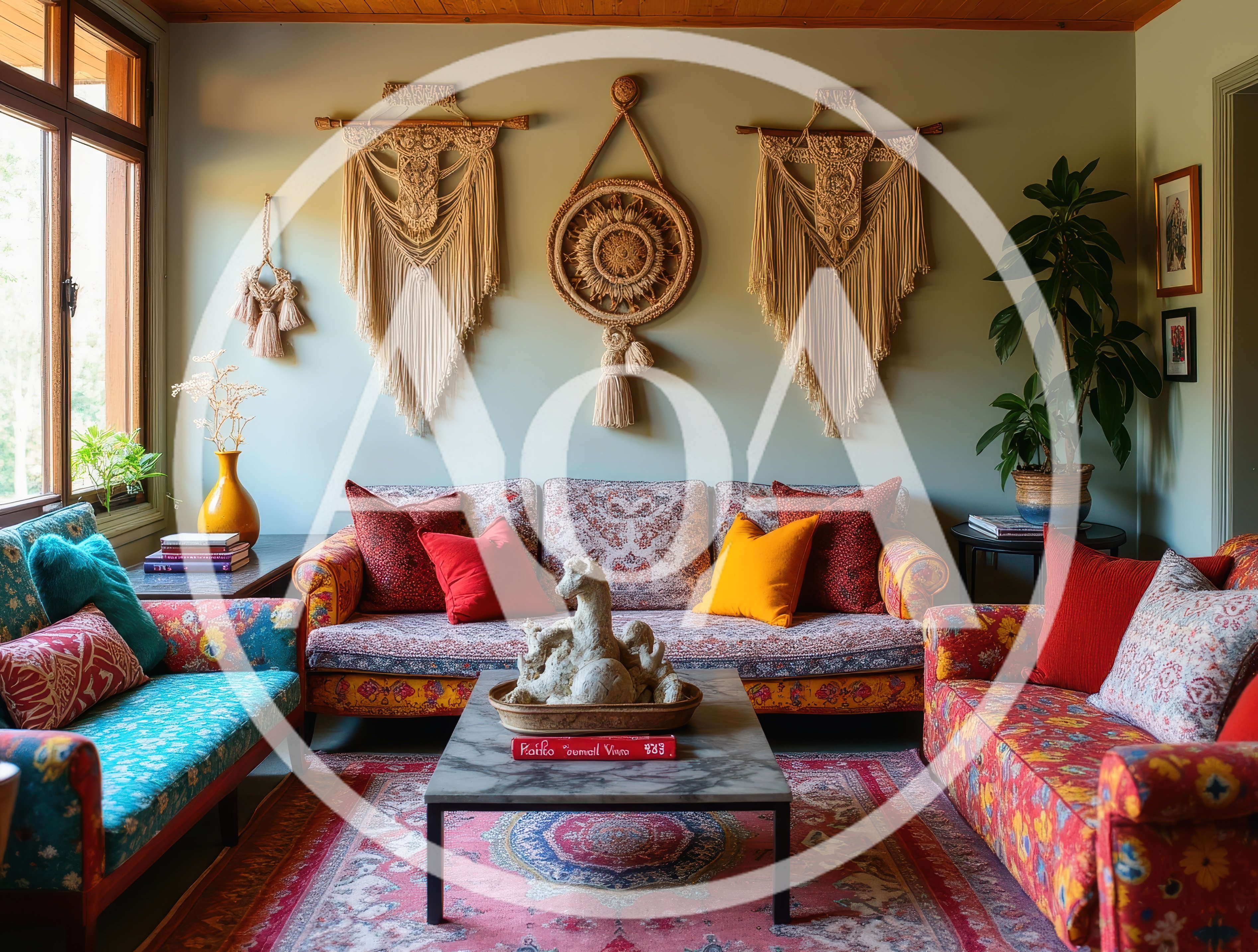 Bohemian Living Room With Macrame Wall Decor