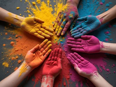 Hands Covered In Colorful Holi Powder