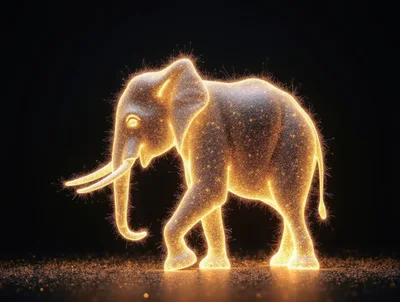Glowing Golden Particle Elephant Silhouette