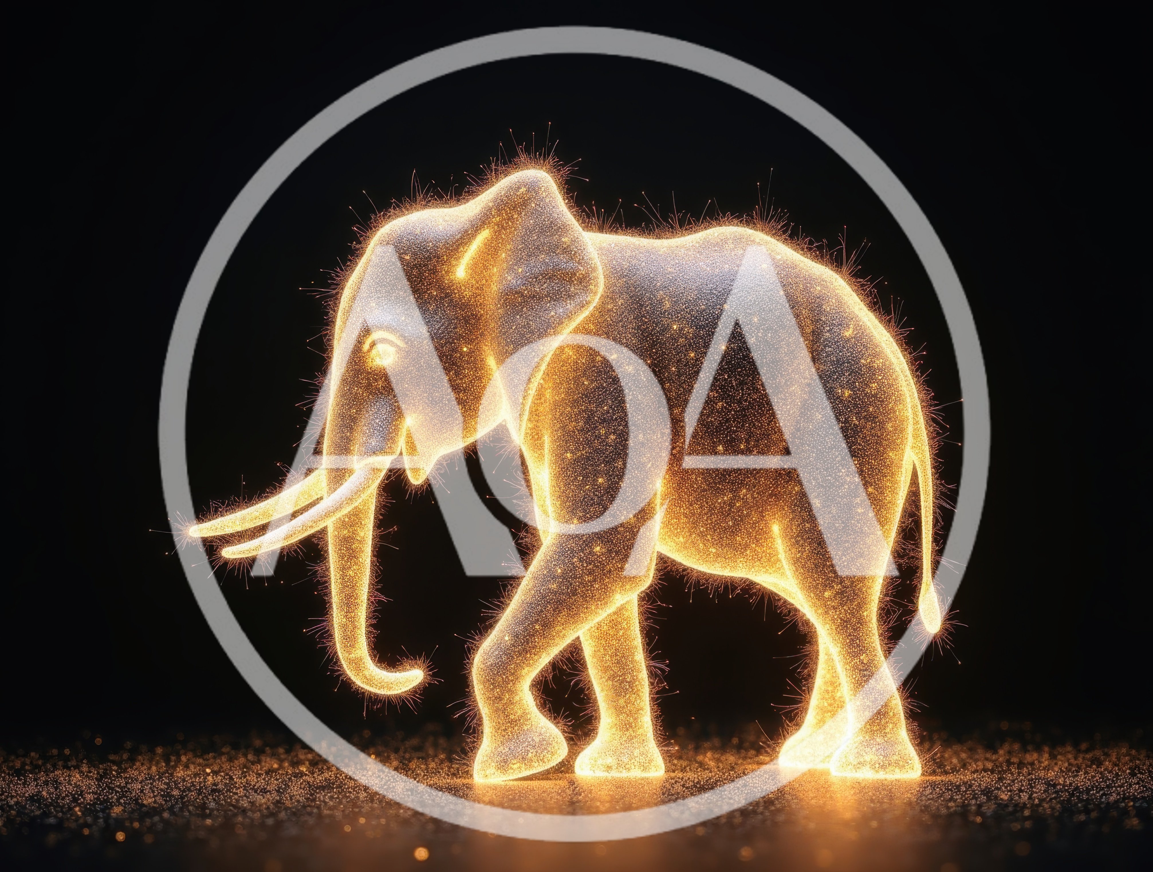 Glowing Golden Particle Elephant Silhouette
