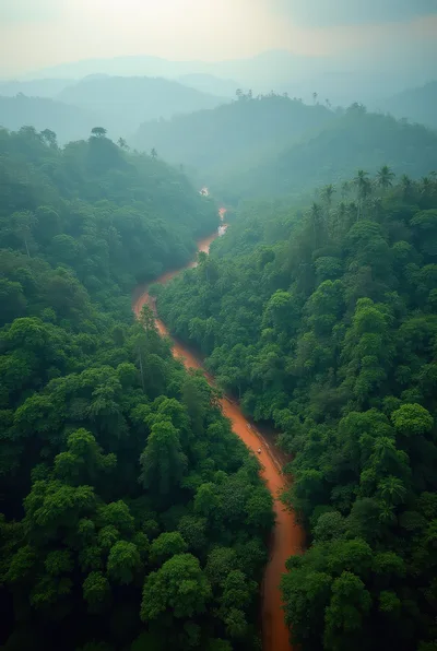 Aerial View Of A Muddy River Through Tropical Rainforest