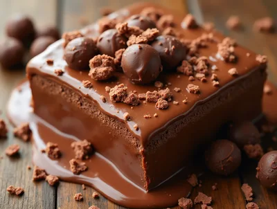 Decadent Chocolate Brownie Square With Ganache And Truffles